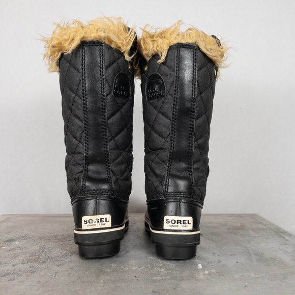 Sorel Tofino II 2 Size 5 Waterproof Rain Snow Boots Lace Up Fur Lined Black Tan - Picture 3 of 8